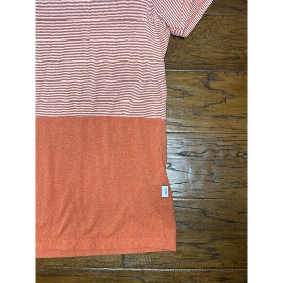 Onia Linen Blend Short Sleeve Crew Neck T-Shirt Orange Striped Sz Large - Picture 4 of 7